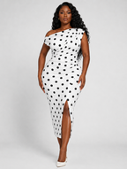 Elegant Draped Polka Midi