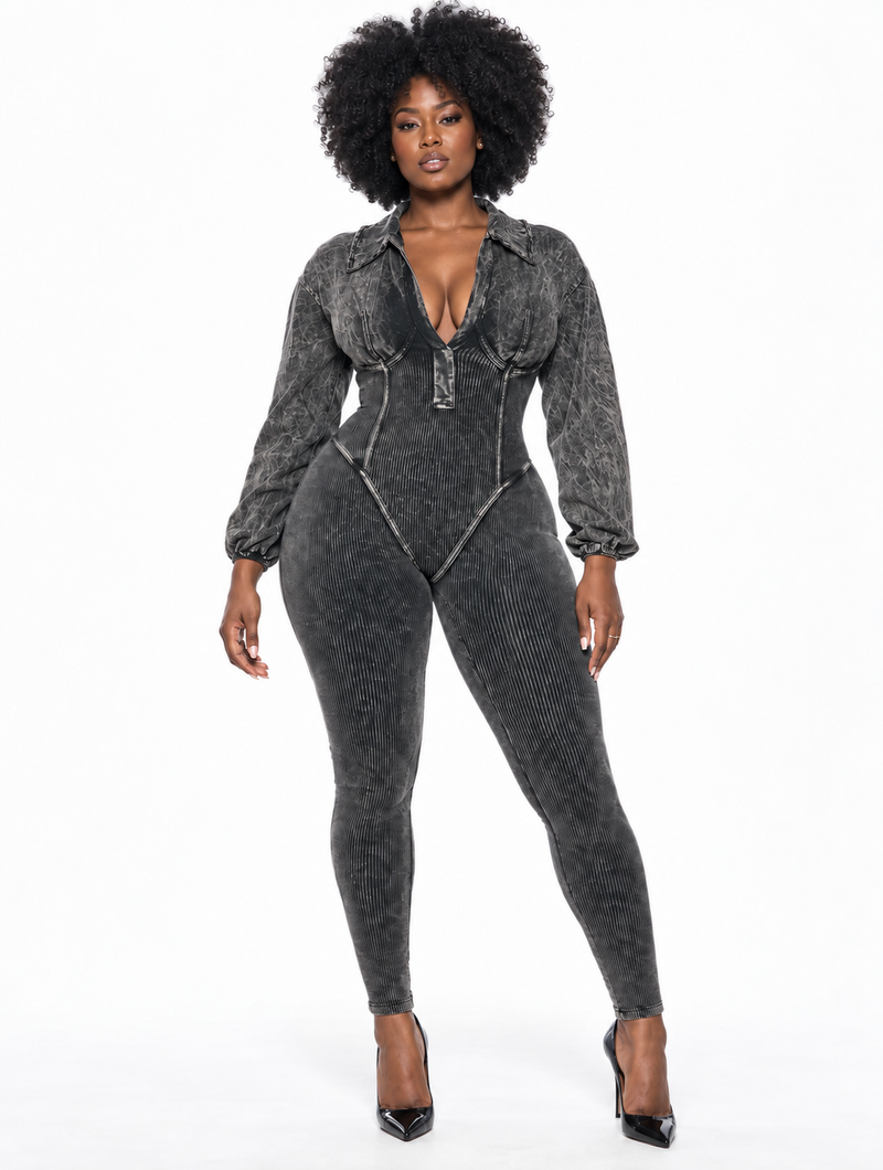 Washed Rib Bustier Catsuit