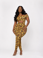 Leopard Cutout Shoulder Jumpsuit