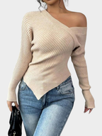Ribbed Asymmetrical Off-Shoulder Top