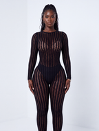 Sheer Stripe Knit Jumpsuit