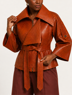 Croc Belted Leather Jacket