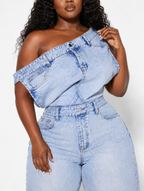One Shoulder Denim Romper