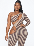 Stripe Tease Cutout Jumpsuit