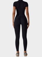 Women Zipper Short Sleeve Nude Yoga Jumpsuit