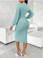Casual Knitted Dress with Deep V