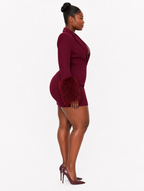 Burgundy Feather Blazer Dress