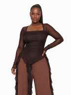 Cascade Ruffle Mesh Top