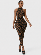 Leopard Luxe Halter Catsuit