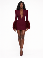 Burgundy Feather Blazer Dress