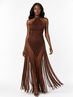 Mocha Crochet Fringe Maxi