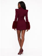Burgundy Feather Blazer Dress