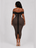 Bardot Striped Sculpt Midi