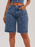 Grommet Detail Denim Jorts
