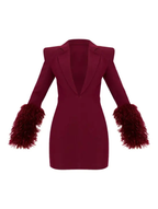 Burgundy Feather Blazer Dress