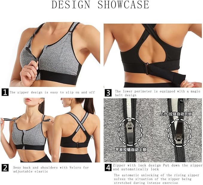 Zipper Support Sports Bra Set